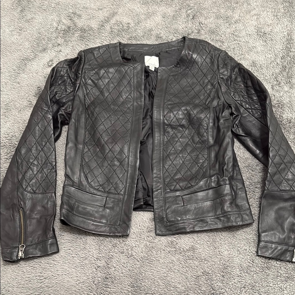 Halogen Black Quilted Leather Jacket